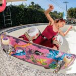 Lizzie Armanto Instagram – Pool time 💕 Limited restock on my @birdhouseskateboards x @TheodorePayne Foundation skateboard. 🦇🦋🌱
📸 @mrzzz
