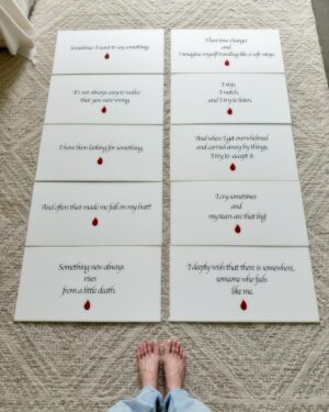Loan Chabanol Instagram - I just came across these little quotes I wrote a while back for my first art show in New York. They accompanied a series of drawings I created that depicted the journey of a little clown going through life. The reading starts from the top left, then continues down, then to the top right, and down again. I am missing the last one; not sure where it is. It said, “And then I open my eyes, see the world for what it is, and understand I can’t change it. Only be a part of it.” 

Reading this again today, I feel that each chapter of life is so important and necessary to progress to the next level—the level you wish to reach.