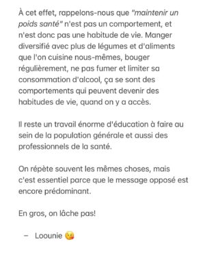 Loounie Instagram - J’ai écrit ça en prenant mon café, en réponse à un discours que j’observe depuis longtemps, mais qui est particulièrement présent depuis environ un an. 

ON LÂCHE PAS GROUPE! ❤️❤️ ❤️