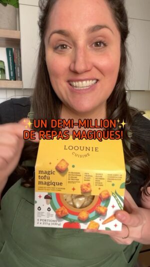 Loounie Instagram - UN DEMI-MILLION DE REPAS MAGIQUES! 😭✨⁣
⁣
Plus de 125 000 boites de tofu magique ont été vendues depuis sa sortie. Ça, c’est plus de 500 000 portions de tofu. Ou 55 TONNES! Je n’en reviens juste pas! ⁣
⁣
Aussi, le tofu magique est maintenant disponible dans plus de 450 POINTS DE VENTE! ⁣
⁣
En plus d’être chez METRO, qui nous accompagne depuis le début, le tofu magique est aussi disponible chez SUPER C, AVRIL Supermarché Santé, quelques marchands indépendants et, depuis ce printemps, chez IGA et RACHELLE BÉRY!
⁣
Merci pour votre soutien depuis le début. ❤️❤️❤️ #loouniecuisine #vegan #tofumagique