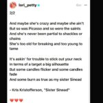 Lori Petty Instagram - - Sister Sinead...ahead of the pack, fled the pack, brutally destroyed by the pack for tellin' on the pack. Please #swipe and read one of our greatest poet's tribute. "Sister Sinead" by Kris Kristofferson. 💔💔💔