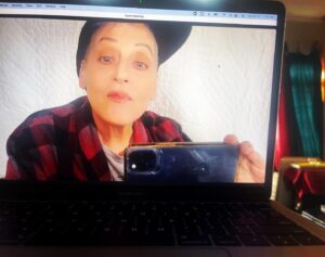 Lori Petty Instagram - - zoom audition, quilt-over-the TV, compruder on a stack of books…this is how we get jobs now 😂🤩🌴😘‼️ #swipe #loveyousomuch