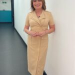 Lorraine Kelly Instagram - Todays dress from @karen_millen - thanks @danniiwhitemanstylist and @helenhandmakeup
