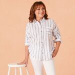 Lorraine Kelly Instagram - Love this outfit Posted @withregram • @bonmarche Embrace the warmer weather with our new Lorraine Loves linen 🌸 It has a striped design and a button front making it easy to wear and style✨ 🔎 9006287 #fashionforward #highstreetstyle #linenlove #highstreetfashion #dresstoimpress #ad