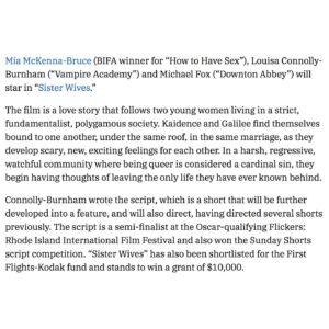 Louisa Connolly-Burnham Instagram - Over the moon to introduce our brilliant cast and crew thank you so much @variety and make sure you’re following @sisterwivesfilm for updates 💫

#SISTERWIVES