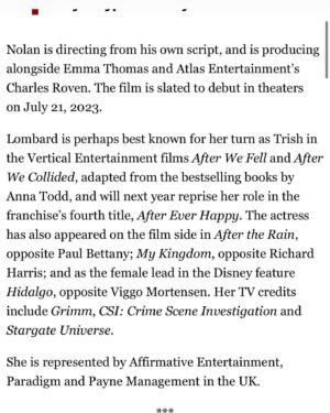 Louise Lombard Instagram - Couldn’t be more excited!
💃💫❤️

#oppenheimermovie #christophernolan 
#cillianmurphy
#universalpictures 
#deadline 
#louiselombard 
#afterfamily