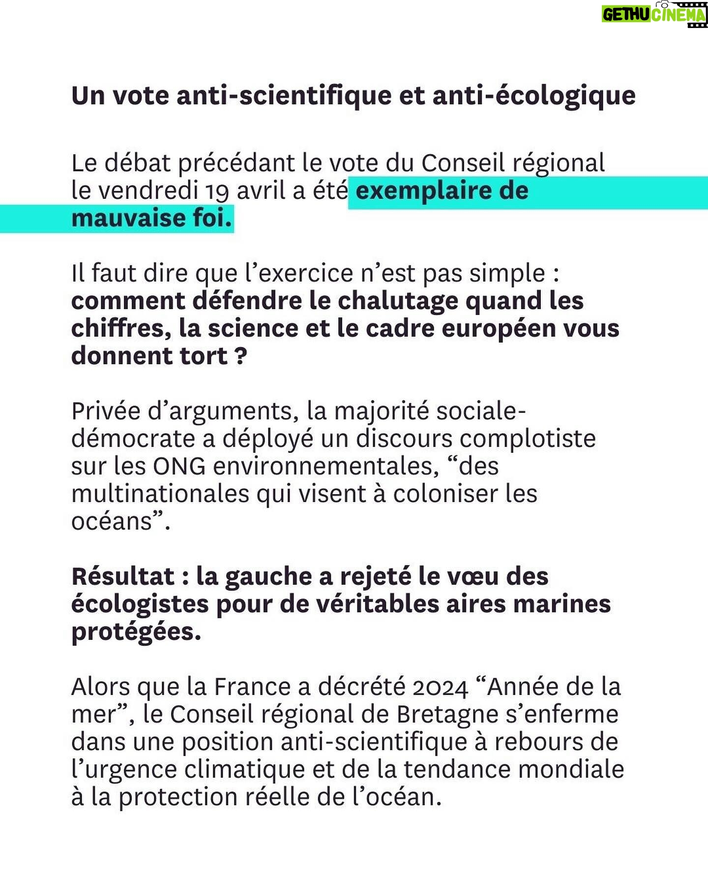 Lucie Lucas Instagram - Côté protection de l’océan, le monde avance mais la France régresse, tandis que la Bretagne résiste, déterminée à protéger les pêches destructrices plutôt que le climat et notre avenir. Mais le vent a tourné : pour défendre l’indéfendable chalutage qui ravage les écosystèmes marins, les élus ont été réduits à mentir et à mépriser les activistes et les citoyens. Leur posture est intenable. Ils le savent et ils paniquent. Fixons-nous jusqu’au 8 juin, journée mondiale de l’océan, pour obtenir l’interdiction des méthodes de pêche destructrices dans les aires marines supposées être « protégées ». Rejoignez la Coalition citoyenne pour la protection de l’océan pour agir et gagner avec nous !