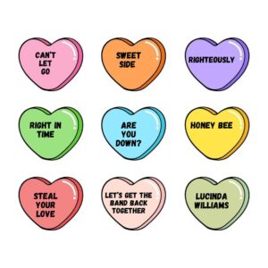 Lucinda Williams Instagram - Happy Valentine’s Day, from Lu to you ❤️‍🔥 what would your Lu inspired conversation heart say??
