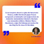 Luisa Neubauer Instagram – Frauenrechte sind Menschenrechte. 

Auf EU-Ebene gibt es gerade diesen historischen, jemals ersten Versuch, Frauenrechte wie u.a. Schutz vor digitaler Gewalt oder bessere Rechtsposition bei Vergewaltigungen, zu stärken und zu vereinheitlichen.

Doch der deutsche Justizminister Marco Buschmann, die deutsche Bundesregierung blockieren. Das ist nicht nachzuvollziehen.

Gemeinsam mit über 100 namhafte Frauen aus Politik, Kultur und Wirtschaft fordern wir unsere Rechte ein: 

Sehr geehrter Herr Buschmann, sehr geehrte Bundesregierung, wir appellieren dringend an Sie: Beenden Sie sofort Ihre Blockade-Haltung und stellen Sie sich nicht länger dem Schutz von Millionen von Frauen vor Gewalt in der EU entgegen.