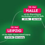 Luisa Neubauer Instagram – WIR GEHEN AUF #ReclaimTikTok TOUR! 🚀⭐️ Es geht los, einen Monat vor der Europawahl bringen wir Klima und Bewegeung zu euch. An den meisten Orten halte ich einen Vortrag, danach oder davor gibt es Workshops und ganz viel Online-Aktivismus zum loslegen und lernen. Kommt dazu! Anmelden könnt ihr euch a den jeweiligen Orten bei den FFF-Gruppen, auf den Instagram-Accounts von @fridaysforfuture.lueneburg , @fridaysforfuturehalle, @fffdresden und @students4future_leipzig findet ihr alle Infos. In Bayreuth und Bamberg sind wir jeweils an Schulen bzw. Stadtfesten (und später kommt noch Frankfurt dazu 😍). Endlich geht es los, I can’t wait, lasst uns laut werden für Klima und Demokratie, jeder Tag zählt. #Europawahl #Klimawahl
