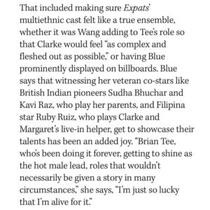 Lulu Wang Instagram - I’ve been thinking a lot about soft power vs hard power. Hollywood is known for its pursuit of hard power - “money, fame, external influence and affirmation, power and scale” (as said beautifully by @veramiao who always leads me to think in more expansive ways). But in embracing soft power, we can choose to only make things we love, and choose to only work with those we feel we can create meaning with. I could not have chosen more incredible partners than @sarayublue and @brian_tee and it gives me such immense joy to watch them show their full range in these roles. Soft power is @nicolekidman allowing us to use her name and prestige to create a platform for so many other talented folks who don’t often get offered the same kind of meaty roles. I hope to see more leverage of soft power to shift culture and expand narrative perspectives. Thank you @therebeccasun for this insightful piece spotlighting two stars that have so much more shine in them than we can even imagine.