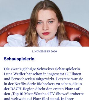 Luna Wedler Instagram - I feel very honored, THANK YOU! @forbesdach