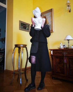Lydia Maria Makrides Instagram - a lydia deetz/ tim burton approved outfit by @eatingthegoober 🌙🌪 

🌫this is by no means a paid promotion haha I just love supporting Greek, innovative and sustainable brands and so I bought this capsule wardrobe for myself🌫 

And when I say capsule wardrobe, I mean that this is only one of the dozen ways to wear this outfit that lets you detach and attach pins and collars ahhh🥺 just look at their website if you want to go to inspiration heaven, I love them so much 🪐🕸📐🖇

Werbung #unbezahlt