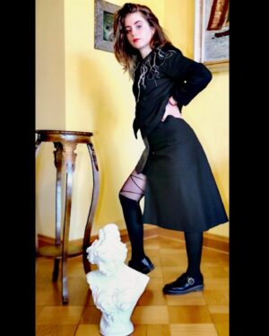 Lydia Maria Makrides Instagram - a lydia deetz/ tim burton approved outfit by @eatingthegoober 🌙🌪 

🌫this is by no means a paid promotion haha I just love supporting Greek, innovative and sustainable brands and so I bought this capsule wardrobe for myself🌫 

And when I say capsule wardrobe, I mean that this is only one of the dozen ways to wear this outfit that lets you detach and attach pins and collars ahhh🥺 just look at their website if you want to go to inspiration heaven, I love them so much 🪐🕸📐🖇

Werbung #unbezahlt