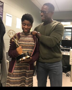 Lyric Ross Instagram - Lol this was about 3 years ago. Sterling brought his Emmy on set one day. He saw I was too nervous to hold it and insisted that i did. He said it was the first of many to hold. Happy Birthday to one of the most amazing people I know @sterlingkbrown . Thank you for uplifting others just by being the corny person you are lol. I appreciate what you do for me and so many others. Thank you for just being you.