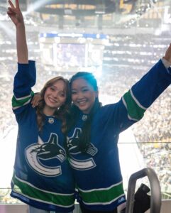 Madeleine Arthur Instagram - Madeleine Arthur and Lana Condor repping #Canucks blue in enemy territory! 🔵🟢⚪️