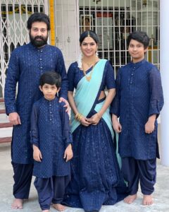 Madhumitha Instagram - 💙🧿 #sivamadhu #dhanvingagan #family Outfits by @pns_collections_madhuri