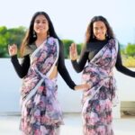 Madhumitha Instagram - Selaiyum Ravikaiyum the saree made with love Saree : chiffon floral with white color embroidered lace Blouse: black plain Price : 1899 Dm for orders or buy through our website www.selaiyumravikaiyum.com In frame actress @madhumitha_illayaraja @yamuna__chinnadurai Vc : @fave.images
