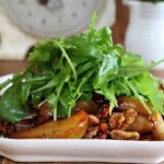Maggie Beer Instagram - Celebrate the start of the new season by exploring our cornucopia of Autumnal recipes, showcasing the beauty of seasonal produce in Australia. View our Autumn recipes via the link in our bio. Pictured: - Baked Pear Salad with Belly Bacon & Walnuts - Braised Lamb Shanks with Tomato, Olive, Rocket & Basil Sugo - Apple Crumble #helloautumn #recipes
