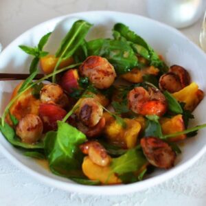 Maggie Beer Instagram - Moreish salads are a perfect light lunch or dinner during a scorching Australian summer, especially when partnered with beautifully fresh, local seafood. Which of these two salads would you choose to eat?

1: Pan Fried Scallops and Peach Salad

2: Prawn, Feta and Watermelon Salad

View the recipes for these sensational summer salads via the link in our bio.
