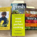 Maggie Beer Instagram - "The books I am enamoured of right now… have already written about Stephanie’s but so much in here... Jo Barret a bright rising star of a chef so connected to sustainability and flavour, an overseas book in Julius Barnes my cup of tea with farm table and then there is the expat Aussie David Herbert who wrote the Australian food column for 10 years ‘Even More Perfect Cooking’. Not a photo in sight but so full of simple great recipes. Lots of cooking to be had!" - Maggie Beer
