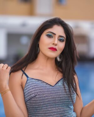 Mahi Maheswari Instagram - Eyes can speak more sweeter than words  Pic by.  @ravi_cross_clickx  makeover.  @sreebridalmakeup  dress @myroopamsboutique