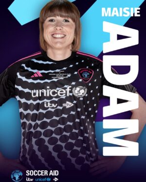 Maisie Adam Instagram - Back again!! ⚽️

Chuffed to bits to be back for another epic Soccer Aid - and this time I’m not getting married the day before so expect ELITE ATHLETE MAIS rather than Hungover-Newlywed-Who’s-Just-Trying-To-Not-Vom-On-The-Pitch-Mais 👊

Get your tickets for @socceraid at Stamford Bridge NOW via the link in @socceraid bio 💙💙💙