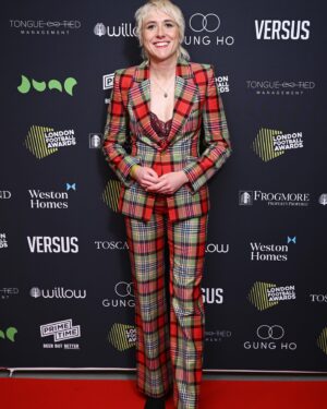Maisie Adam Instagram - London Football Awards last night ❣️

Honoured to present @aggiebjones with the Women’s Young Player of The Year Award. Incredible to be in a room of so many legends and hear such inspirational stories. 

The suit is @viviennewestwood which of course feels very smug to say on the gram but in all honesty I got it from the outlet shop in Bicester Village when I was there to do a staff party for a Hearing Aid company #glamour

Makeup by @kithallmakeup and the husband I got from a cocktail bar in Brighton xoxo