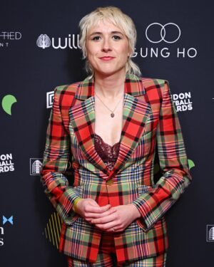 Maisie Adam Instagram - London Football Awards last night ❣️

Honoured to present @aggiebjones with the Women’s Young Player of The Year Award. Incredible to be in a room of so many legends and hear such inspirational stories. 

The suit is @viviennewestwood which of course feels very smug to say on the gram but in all honesty I got it from the outlet shop in Bicester Village when I was there to do a staff party for a Hearing Aid company #glamour

Makeup by @kithallmakeup and the husband I got from a cocktail bar in Brighton xoxo