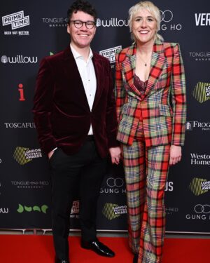 Maisie Adam Instagram - London Football Awards last night ❣️

Honoured to present @aggiebjones with the Women’s Young Player of The Year Award. Incredible to be in a room of so many legends and hear such inspirational stories. 

The suit is @viviennewestwood which of course feels very smug to say on the gram but in all honesty I got it from the outlet shop in Bicester Village when I was there to do a staff party for a Hearing Aid company #glamour

Makeup by @kithallmakeup and the husband I got from a cocktail bar in Brighton xoxo