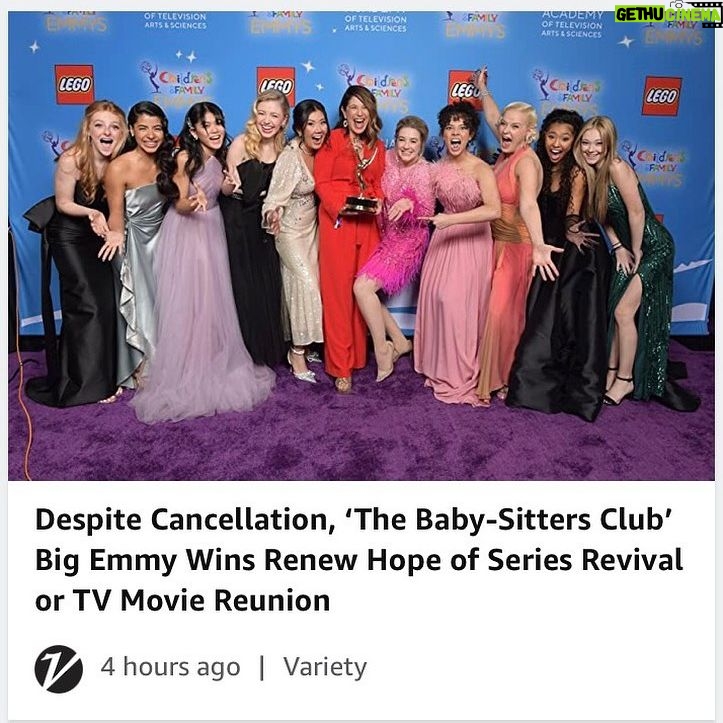 Malia Baker Instagram - So this happened… Im so grateful for this family. Such an incredible win, I’m so honoured and proud to be a part of this show. Thank you @televisionacad :) Ms.Ann M. Martin - your books are an inspiring legacy of girls supporting girls, feminism and the triumph of kindness…and none of this would be possible without you. Forever grateful to you and honoured to be one your Mary Annes. WHAT A NIGHT!!!
