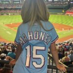 Mallory James Mahoney Instagram - ❤️⚾️🩵 nothing better than fun with the family enjoying a game❤️⚾️🩵Loving my custom throwback powder blue jersey from the @rangers Tough loss for the Texas Rangers But, It was still a great day to be at the ballpark and such a fun exciting game! ❤️⚾️💙