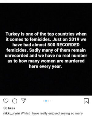Mandalynn Carlson Instagram - Challenge accepted from @helen561 #womensupportingwomen i thought @nikki_urwin did a wonderful job explaining the meaning behind this challenge so please swipe to read her post and follow @auturkishculturalclub for updates on how we can help and stay informed on why this is so important. 
.
.
.
#turkishfemicideawareness #womenempowerment #protectwomen #challengeaccepted #womenempoweringwomen #womensrights #feminism