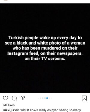 Mandalynn Carlson Instagram - Challenge accepted from @helen561 #womensupportingwomen i thought @nikki_urwin did a wonderful job explaining the meaning behind this challenge so please swipe to read her post and follow @auturkishculturalclub for updates on how we can help and stay informed on why this is so important. 
.
.
.
#turkishfemicideawareness #womenempowerment #protectwomen #challengeaccepted #womenempoweringwomen #womensrights #feminism