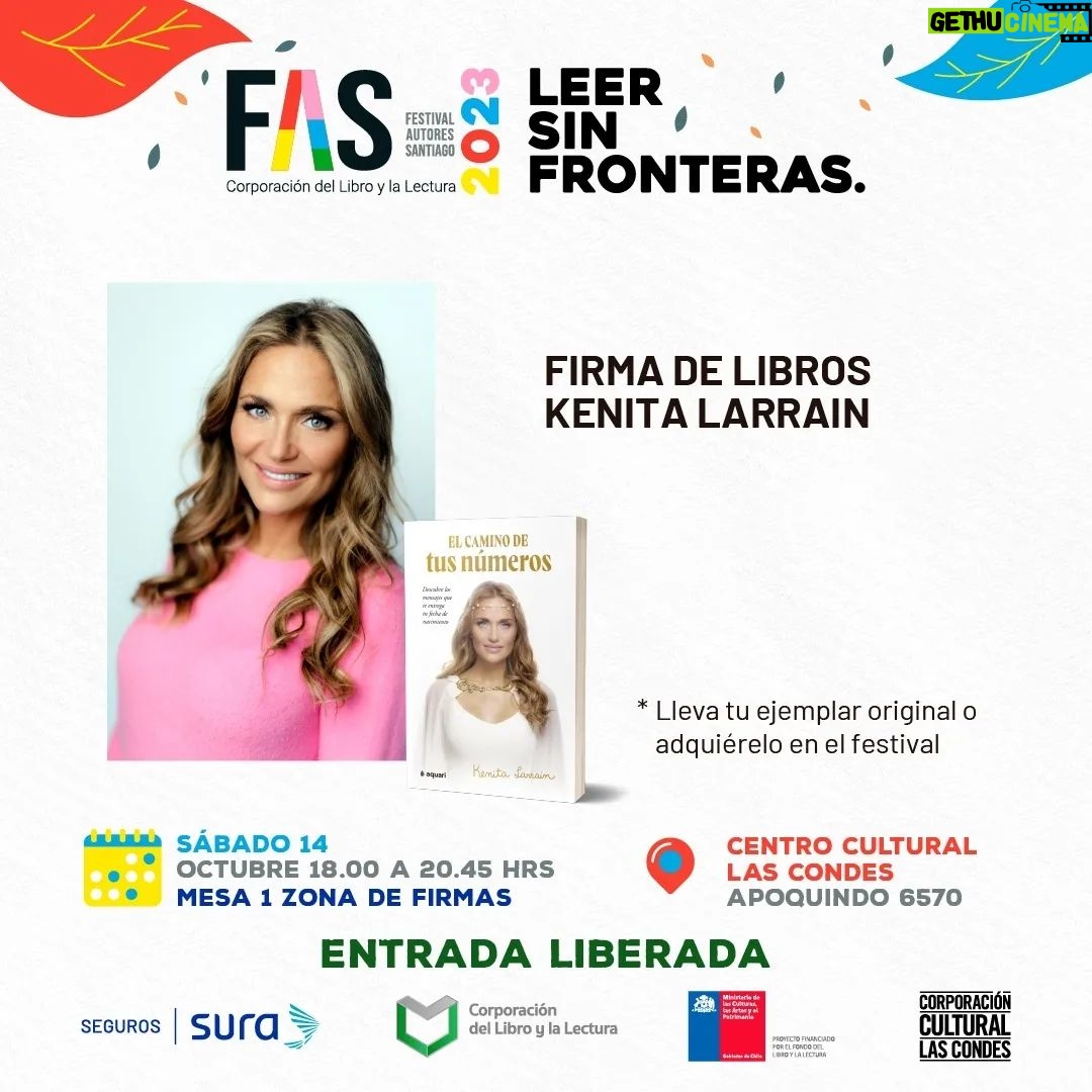 María Eugenia Larraín Instagram - ¡Holaa a todos! ☺️ Estoy muy emocionada porque mañana presentaré mi libro “El camino de tus números” en el escenario principal del Festival de Autores Santiago @festivaldeautores 🤗 donde podremos sacarnos fotitos y también firmaré sus libros, pueden llevar el suyo o adquirirlo en el festival. La entrada es gratuita ¡Los espero! ☺️ Ubicación: Centro Cultural Las Condes, Apoquindo 6570. Día: 14 de octubre. Horario: Desde las 17:00 horas. #elcaminodetusnumeros #numerologia #sanacion #autoconocimiento #karma #festivaldeautores #firmas #culturallascondes #lectores