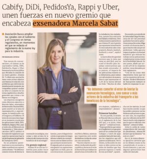 Marcela Sabat Instagram - Querida red, comparto con ustedes nuevo desafío laboral que me tiene muy contenta. Seré Directora ejecutiva de @alianzaincl nuevo gremio de empresas de aplicaciones en Chile. Parte de la red latinoamericana @alianzain 

Conformada por sus socios fundadores: Uber, Cabify, Didi, Rappi y PedidosYa.

El impacto social de estas aplicaciones en Chile es gigante, sumando más 200 mil empleos de manera directa que representan alrededor de 2.3% de la fuerza laboral del país. Muchos de ellos #mujeres, cuidadores y emprendedores, por esto me centraré en el bienestar de esas familias con focos importantes como la #perspectivadegénero y la #flexibilidadlaboral que otorgan estas aplicaciones. 

El objetivo será generar un espacio de DIÁLOGO entre los actores del ecosistema, donde se puedan proponer soluciones a los desafíos regulatorios que plantean estos nuevos modelos de negocio, fomentando el uso de la tecnología, el desarrollo sostenible, la economía digital y la construcción de ciudades inteligentes.

¡Mucho por hacer así que vamos con toda la energía ⚡️!