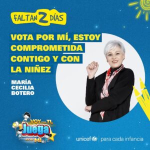 María Cecilia Botero Instagram - ¡FALTAN 2⃣ DIAS! para Voy por ti, Juega por mí y @mariacebotero 🙋‍♀‍ ya está lista para representarte a ti y a la niñez y adolescencia. Ingresa a ayudaunicef.com, dona y apoya a Maria C el día del concurso.  Participa por grandes premios mientras apoyas los derechos de los niños y niñas en Colombia. 

#HéroeDeLaNiñez #VoyPorTiJuegaPorMí