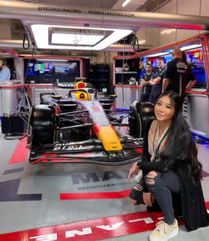 Maria Ho Instagram - High octane scenes from the inaugural F1 Las Vegas Grand Prix. Swipe to hear what kind of music they listen to in the Red Bull Racing garage. 

#pokerlife #formula1 
@pokerstars #redspadepass