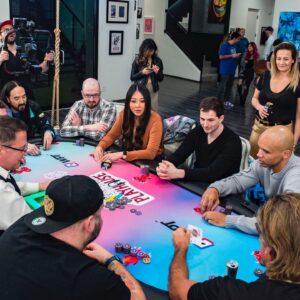 Maria Ho Instagram - What’s more intimidating? A Phil Ivey stare-down or a 25-foot pool jump? Swipe to the end to see if I was brave enough to attempt the latter.

WPT X Steve Aoki
Also, peep the cutest dealer button ever!

📸: Joe Giron for @worldpokertour