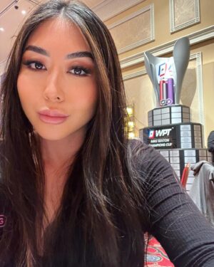 Maria Ho Instagram - Got sat directly in front of the ginormous Mike Sexton Champions Cup at my first event of the WPT World Championship series; I would say that’s a good omen! 🤞

#poker #pokerlife #womeninpoker #mindsport #gamer #wptwc #travel #vegas