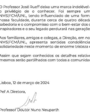 Maria Rueff Instagram - José Alexandre de Gusmão Rueff Tavares 
1954-2024
🩶
Até sempre querido primo, 
Que a terra lhe seja leve!