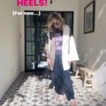 Maria Bello Instagram - This is me after the whole weekend of fancy events… Wow. I forgot how painful it is to wear heels for 3 nights in a row. During my PAUSE I never wore heels and thought i never would again. It’s not only my feet that ache but my whole body aches even two days later. I’m not sure if it hurt so much before the PAUSE but maybe then i didn’t notice so much. My feet hurt so much in fact that backstage at the Emmys while getting group photos taken you will notice I’m barefoot. Chic. I also bumped my big left toe walking up the stairs to receive the award the night before and so it REALLY hurts. Blood was dripping down my high heel as i stood on stage. It wasn’t so bad but still… I remember telling @aliwong a year into my PAUSE that I would never wear heels again. That I would never walk down a red carpet fearing I would fall on my face with my toes smooshed in pointy shoes. But then I did. Because I’m in the second half of life I get to change my mind as often as I like. I get to berate high heels and then wear them for a night because they looked really great with my dress. I’m finding in the second half I can do whatever I want to do but I’m also aware of the consequences. I do a big event once every couple of years. I’ll save the heels for then. In the PAUSE we start to get clear on what’s working for us and what isn’t. And then we get to choose what we are willing to sacrifice for those choices. A bloody toe and bloated feet? It gave me time to sit on my couch in sweats for the last few days and watch home make over shows(Million Dollar Decorators is the best btw. Merci @kathrynmireland ). I’m ok with my choice but will stick with my old boots and Birkenstocks until another pretty outfit begs for those ungodly torture devices.