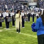Marie Osmond Instagram – I always enjoy singing the National Anthem, but as a #BYUAlumni, it was extra special being able to sing it at the #BYUFootball game today!!💙🤍 Go cougs!!!