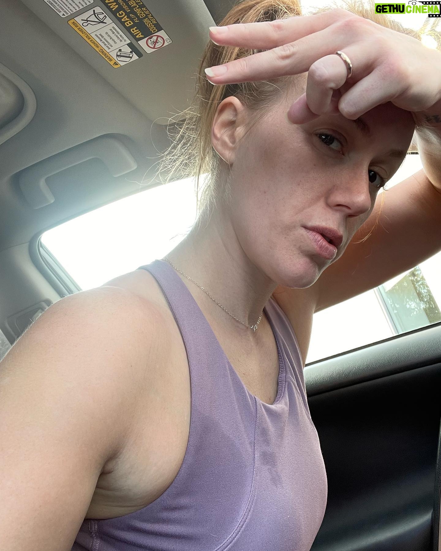 Marisha Ray Instagram - I’m not usually one to post gym photos, but I’ve been putting in some serious sweat equity here lately. So I thought I would share this collection of post-work our car selfies, which I hope demonstrates that everyone looks like a sweaty bog hag after any voluntary exercise torture.