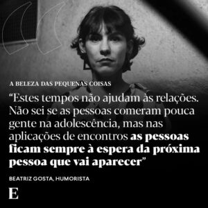 Marta Bateira Instagram - Ela é sempre um acontecimento. Através do humor faz cheque-mate a pessoas machistas, retrógradas, conservadoras ou pudicas. Chama-se Marta Bateira, mas tornou-se conhecida em 2015 no Youtube como Beatriz Gosta, um alter ego de língua solta, sotaque orgulhoso do norte, sexualmente livre e empoderada, de carisma do outro mundo, que chegou rapidamente à rádio e à televisão. Foi também para acontecimentos destes, de Beatrizes que metem o pé na porta e ocupam o espaço público, a reivindicar igualdade de direitos e a assumir tanto os seus desejos, como os desafios e cansaços da gravidez e da maternidade, que se fez o 25 de Abril. Em 2023, Beatriz Gosta estreou novo espectáculo, “Resort”. Espécie de sonho com pulseirinha e bar aberto perante uma realidade que a tem virado do avesso. Ouça a entrevista no podcast “A Beleza das Pequenas Coisas”, com @bernardo_mendonca, nas plataformas habituais de podcast e através do link na bio do @jornalexpresso 📷 @j0sefernandes/Expresso #beatrizgosta #martabateira #humor #podcast #abelezadaspequenascoisas