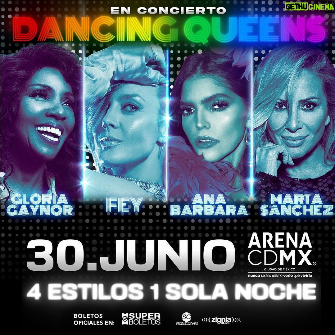 Marta Sánchez Instagram - No puedo estar más emocionado… el mejor fin del año! Y 4 estrellas únicas con 4 estilos tan diferentes juntas en el mismo escenario! Que emociooooon! Boletos a la venta a partir de 10 de mayo 10am! Dancing Queens! @gloriagaynor @fey @anabarbaramusic @martisimasanchez @arenacdmx 1 sola noche!