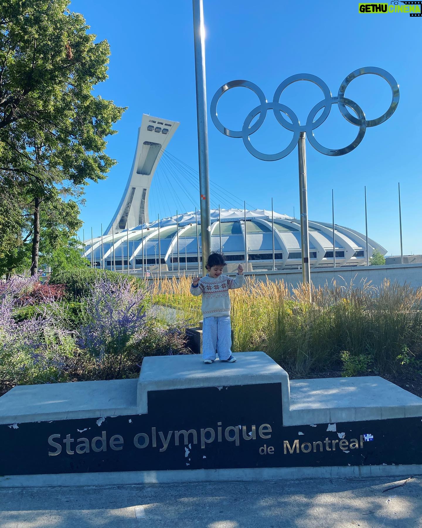 Maude Harcheb Instagram - Montréal - jour 2 - le jardin botanique - il est magnifique 🤩 - le stade olympique - Indie gagne l’or - encore 12 km de marche sur le plateau, le quartier des spectacles, le quartier latin - la poussette passe pas - caresser tous les chiens et chats de la ville C’est tellement cool 🥺🖤