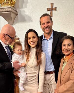 Maya Stojan Instagram - What a beautiful experience christening our baby boy in an old Swiss church full of history. I love knowing that Jesus will be with Leo on this journey. 
A huge thank you to his Godfather @davidbrenner for making it all the way from San Diego and to his Godmother @sicuranzaluisa who’s been my best friend for over 30 years! 
Cheers to my loving husband @toddclever for being open minded to my spiritual beliefs and being bold enough to read a passage in french in front of everyone (he doesn’t actually speak the language)! 
And a massive thank you to my parents for organizing it all. It truly was very special! ♥️🙏🏽