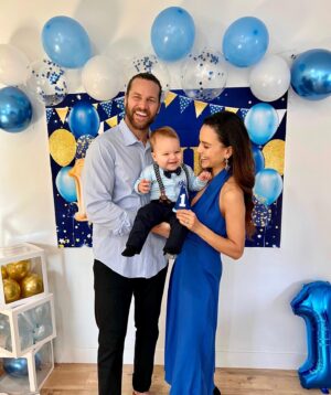 Maya Stojan Instagram - On January 6th we celebrated Leo’s 1st birthday! And on his first birthday, shortly after his party, he gifted us with his very first few steps. Leo has impeccable timing, a true comedian. He’s also a musician and very athletic but more on that later.
He loves all things water related and inspecting kitchen cabinets is his favorite pastime.
I love this little man more than anything! What can I say, he’s Mr. ONEderful. 💙