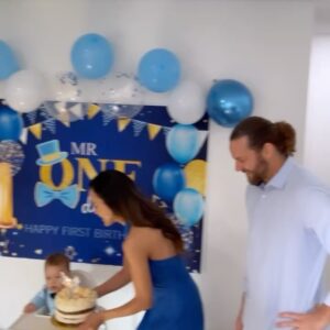 Maya Stojan Instagram - On January 6th we celebrated Leo’s 1st birthday! And on his first birthday, shortly after his party, he gifted us with his very first few steps. Leo has impeccable timing, a true comedian. He’s also a musician and very athletic but more on that later.
He loves all things water related and inspecting kitchen cabinets is his favorite pastime.
I love this little man more than anything! What can I say, he’s Mr. ONEderful. 💙